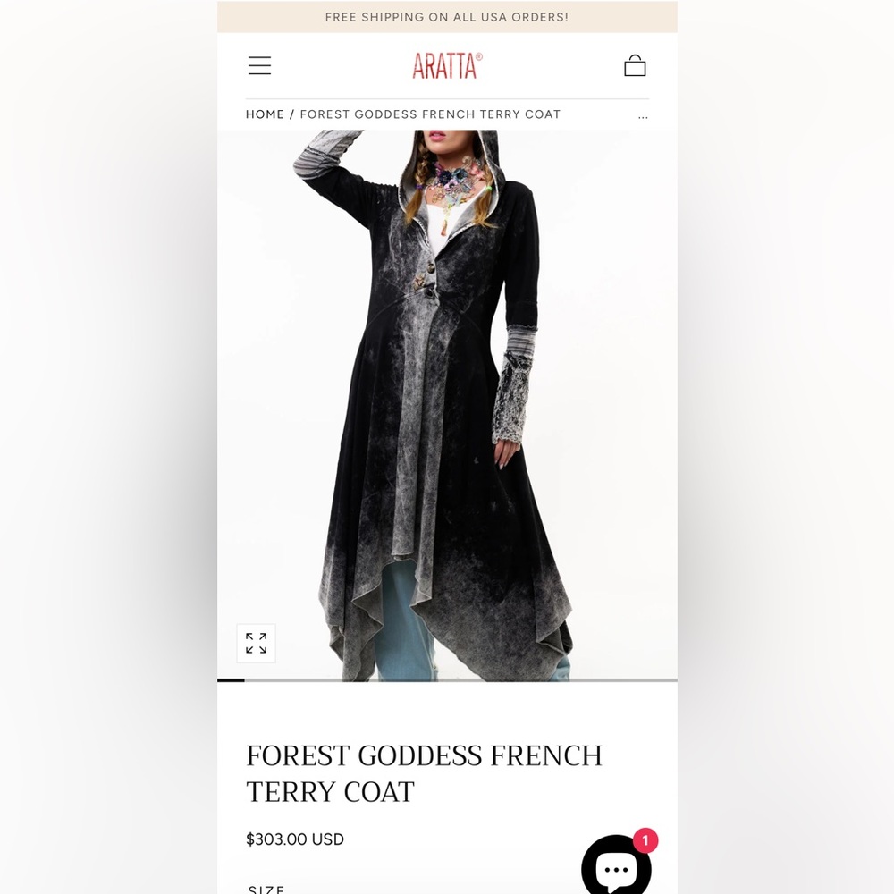 Aratta Forest Goddess French Terry Coat 🖤🩶